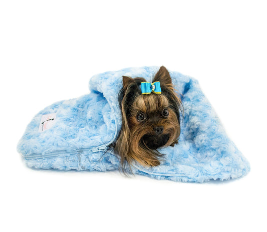 Velvety-soft plush sleeping bag for small dogs Baby Blue - Pooch La La
