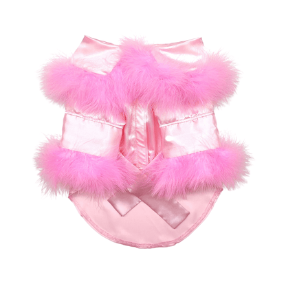 Pink Satin Dog Robe with fur trim *customizable* - Pooch La La